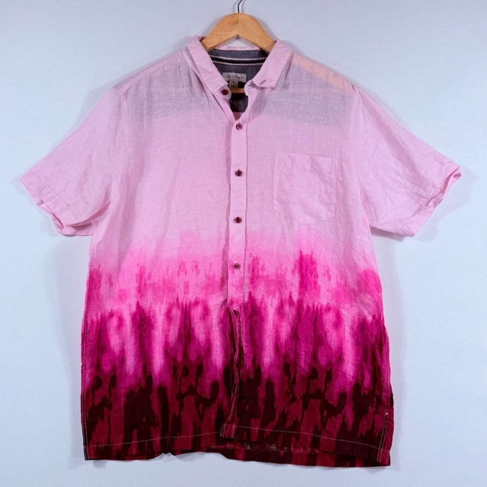 Sun + Stone Button Up Shirt Mens XL Pink Dip Dye Ombre Summer Boho Festival